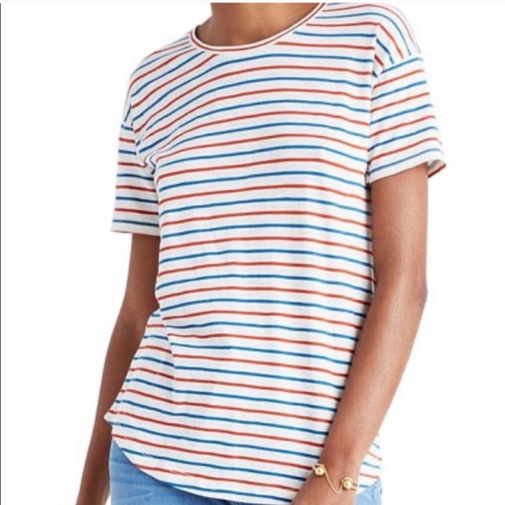 Madewell blue and red striped short-sleeve tee